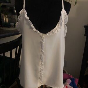SHEIN Elegant White Ruffle Trim Women's Top